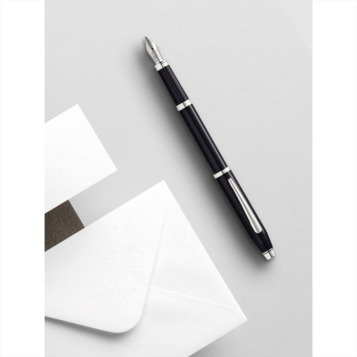 Cross Century II Black Lacquer with Chrome Plated Appointments and Polished Stainless Steel Medium Nib Fountain Pen