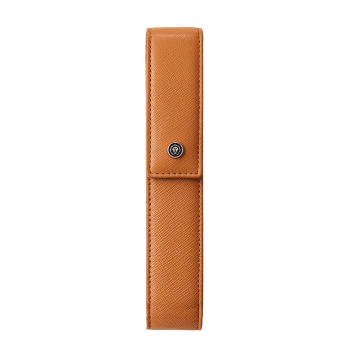 Cross Classic Century Lustrous Chrome Ballpoint Pen with Mocha Magnetic Saffiano Leather Single Pen Case Gift Set Bundle