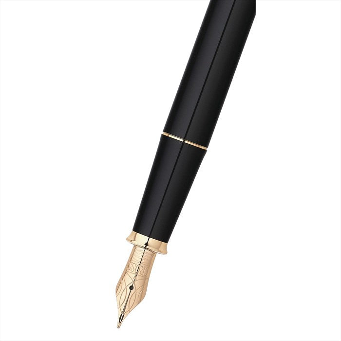 Cross Townsend Black Lacquer with 23KT Gold-Plated Appointments and Solid 18KT Gold Fine Nib Fountain Pen
