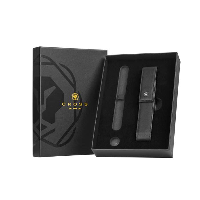 Cross Classic Black Magnetic Saffiano Leather Single Pen Case + Empty Pen Slot Gift Set Bundle