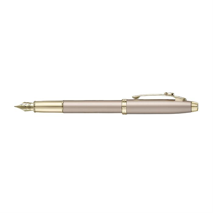 Sheaffer 100 Emily in Paris 9377 Champagne Gold Fountain Pen (Medium) with Champagne Gold Trims and Bow-Shaped Clip Emblem