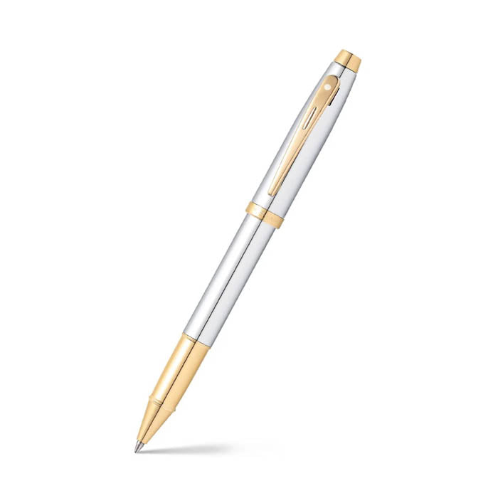Sheaffer 100 E9340 Bright Chrome With Gold Tone Trims Rollerball Pen