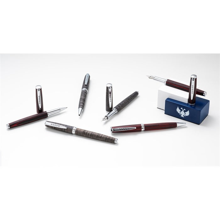 Tom Hessin Edinburgh Collection Forth Bridge Red Fountain Pen With Chrome Trim & Stainless Steel Extra Fine Nib