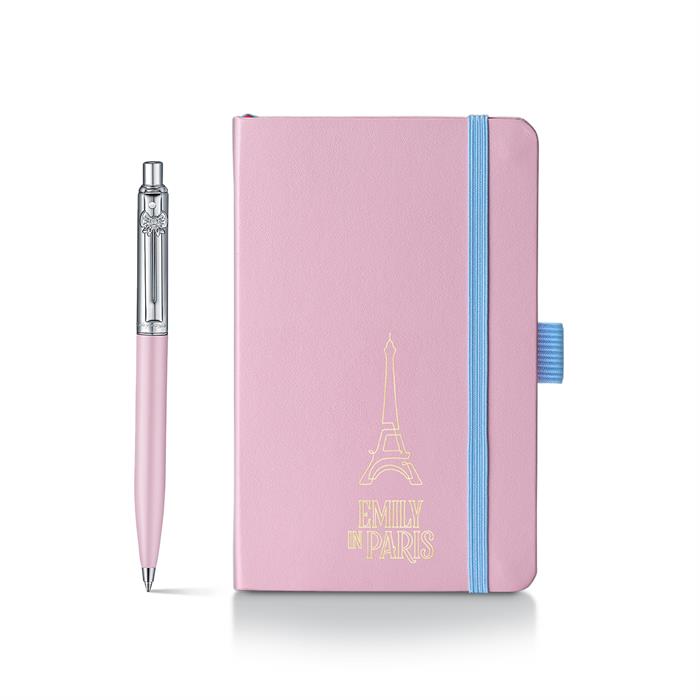 Sheaffer Sentinel Emily in Paris Gift Set E321 Pink Matte Finish Ballpoint Pen with Chrome Trims and Small Hardbound Notebook
