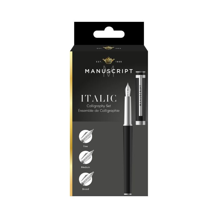 Hedley Matte Black & Chrome Trim - 3 Nib Calligraphy Set.