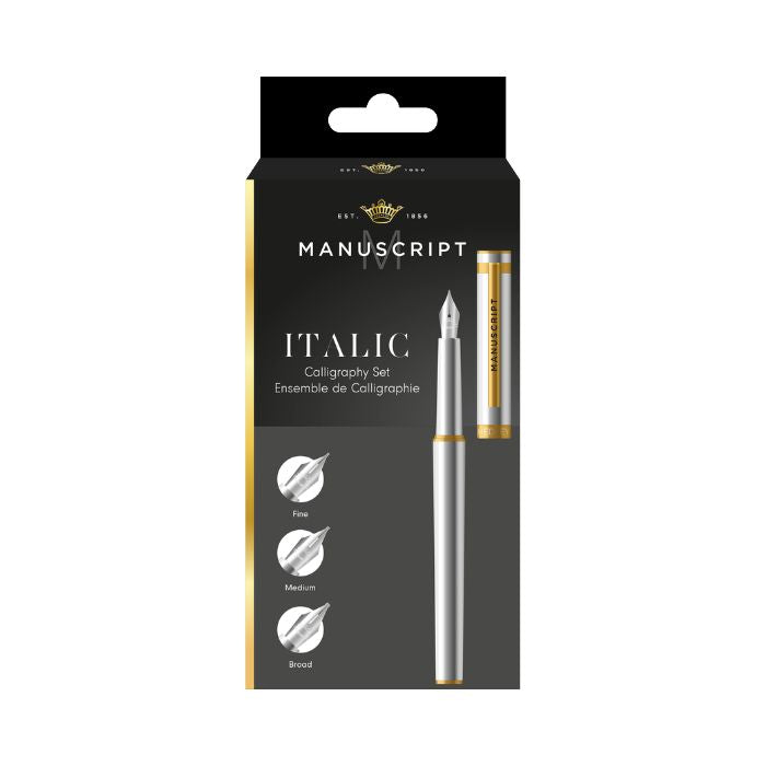 Hedley Prestige Mixed Metal Chrome & Gold Trim - 3 Nib Calligraphy Set.
