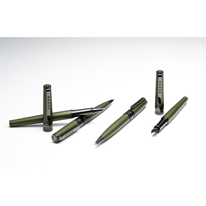 Tom Hessin Rebel Collection Garrison Green Fountain Pen With Gunmetal Trim & PVD Black Extra Fine Nib