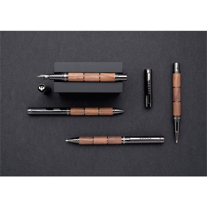 Tom Hessin Revolution Collection Rustic Fountain Pen With Wooden Barrel, Gunmetal Trim & PVD Extra Fine Nib