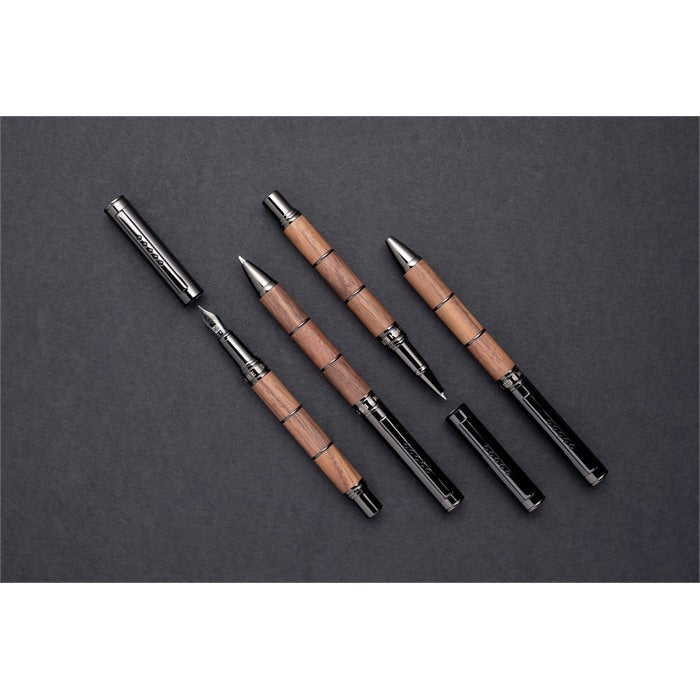 Tom Hessin Revolution Collection Rustic Fountain Pen With Wooden Barrel, Gunmetal Trim & PVD Extra Fine Nib