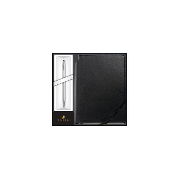 Cross Classic Century Lustrous Chrome Ballpoint Pen with Classic Black Journal Gift Set