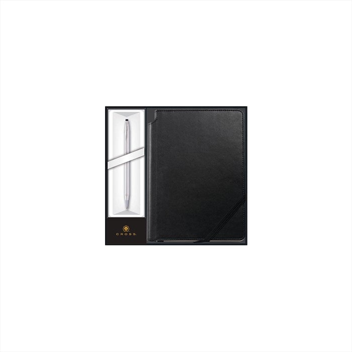 Cross Classic Century Lustrous Chrome Ballpoint Pen with Classic Black Journal Gift Set