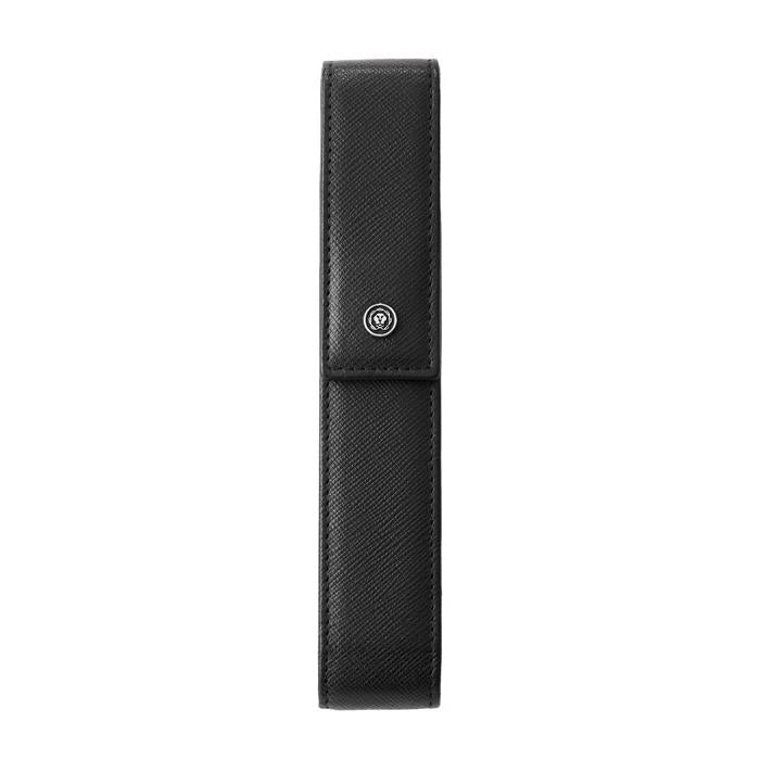 Cross Classic Century Black Lacquer Ballpoint Pen with Classic Black Magnetic Saffiano Leather Single Pen Case Gift Set Bundle
