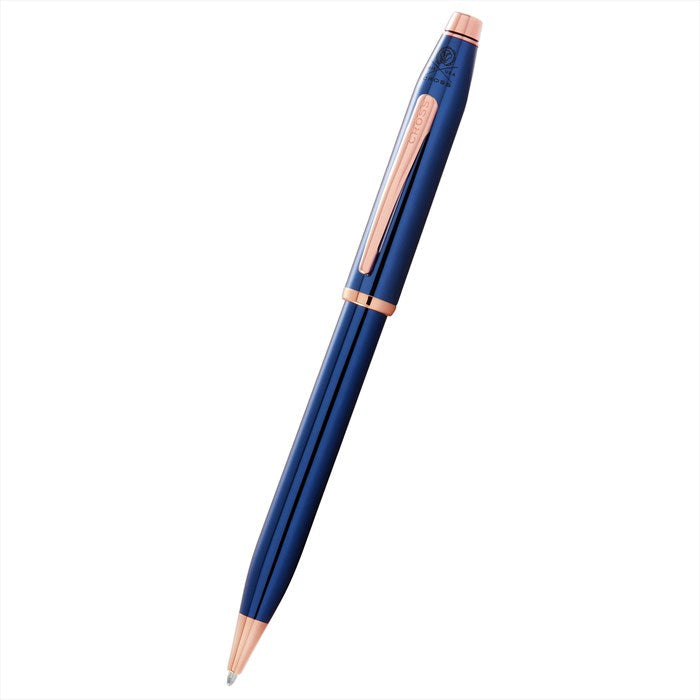 Cross Century II Translucent Cobalt Blue Lacquer Ballpoint Pen Rose Gold Trim