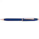 Cross Century II Translucent Cobalt Blue Lacquer Ballpoint Pen Rose Gold Trim