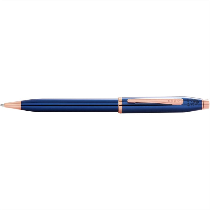 Cross Century II Translucent Cobalt Blue Lacquer Ballpoint Pen Rose Gold Trim