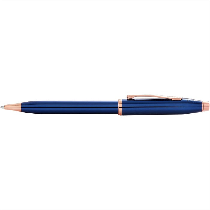 Cross Century II Translucent Cobalt Blue Lacquer Ballpoint Pen Rose Gold Trim