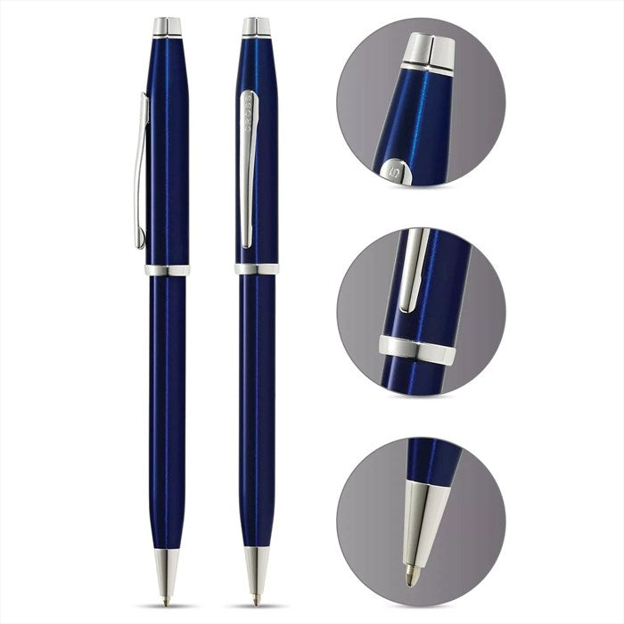 Cross Century II Blue Lacquer Ballpoint Pen Chrome Trim
