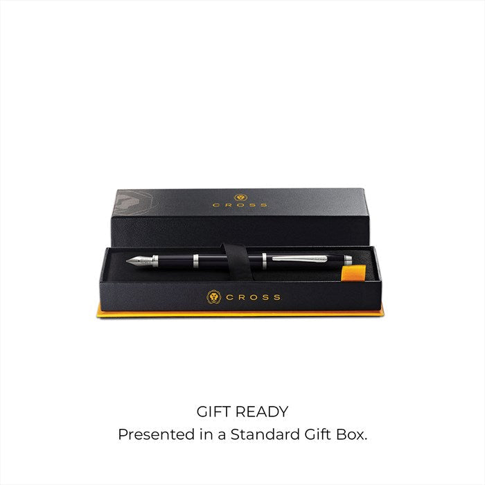 Cross Century II Black Lacquer with Chrome Plated Appointments and Polished Stainless Steel Medium Nib Fountain Pen