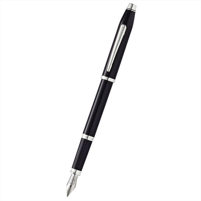 Cross Century II Black Lacquer with Chrome Plated Appointments and Polished Stainless Steel Medium Nib Fountain Pen