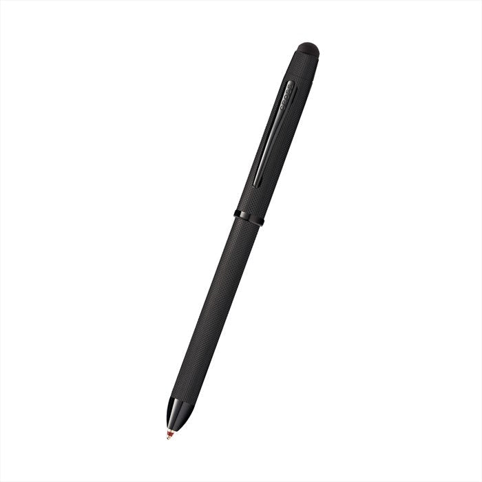 Cross Tech3+ Multi Function Pen - Brushed Black with Engraved Engine-Turned Diamond-Pattern Finish with Black PVD