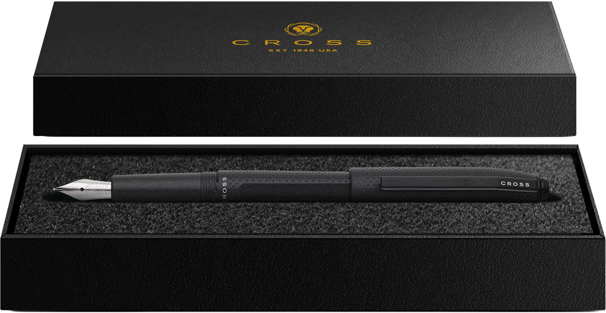 Cross Prism Obsidian Black Resin with Polished Black Appointments and Stainless Steel Fine Nib Fountain Pen