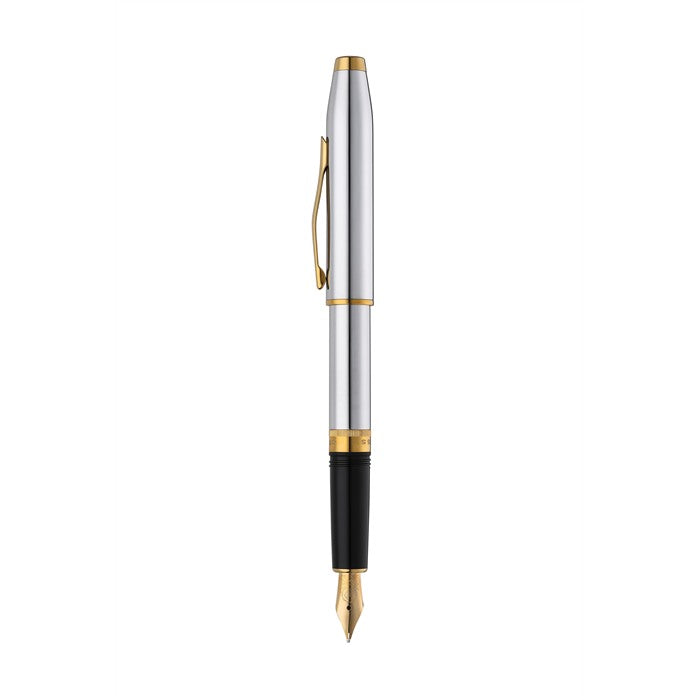 Cross Foundry Polished Chrome with PVD Gold Appointments Medium Nib Fountain Pen