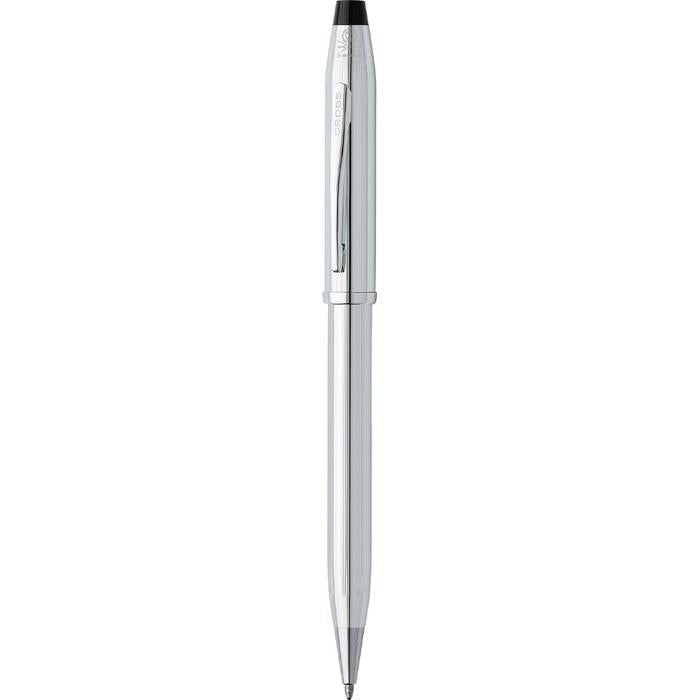 Cross Century II Lustrous Chrome Ballpoint Pen with Mocha Zippered Saffiano Leather Double Pen Case Gift Set Bundle