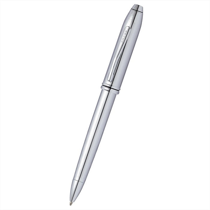 Cross Townsend Lustrous Chrome Ballpoint Pen with Mocha Cigar Style Saffiano Leather Single Pen Case Gift Set Bundle