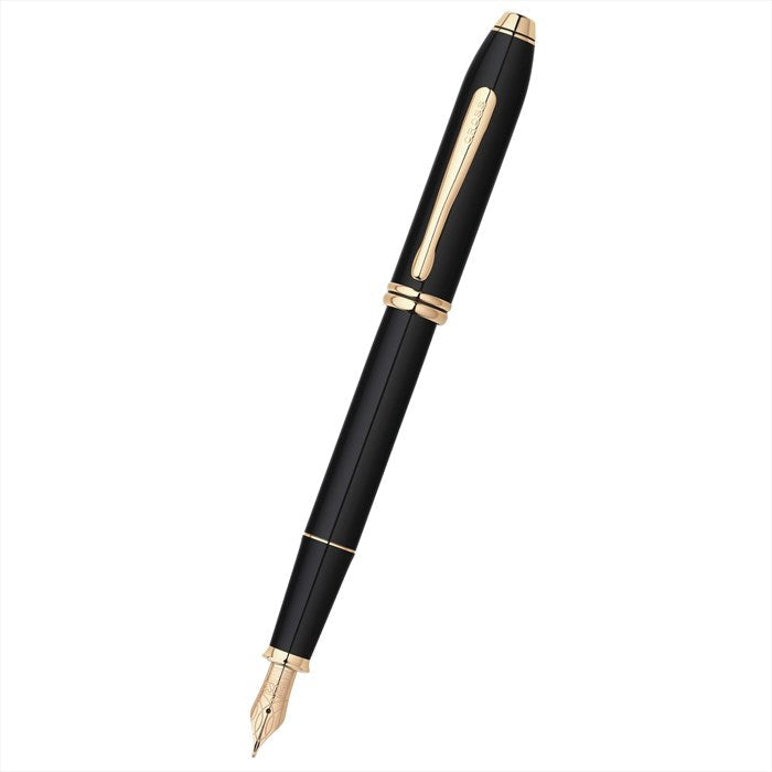 Cross Townsend Black Lacquer with 23KT Gold-Plated Appointments and Solid 18KT Gold Fine Nib Fountain Pen