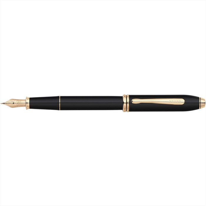 Cross Townsend Black Lacquer with 23KT Gold-Plated Appointments and Solid 18KT Gold Fine Nib Fountain Pen
