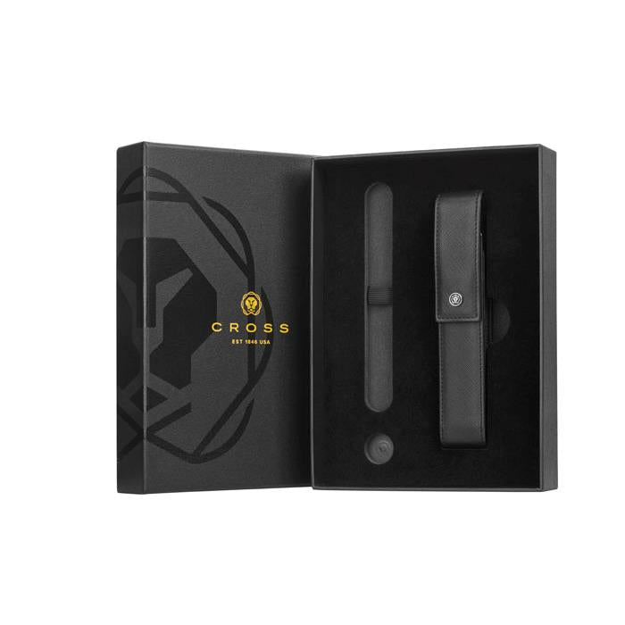 Cross Classic Black Magnetic Saffiano Leather Single Pen Case + Empty Pen Slot Gift Set Bundle