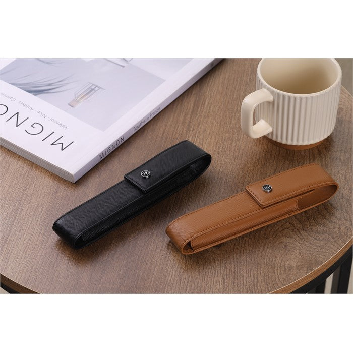 Cross Classic Century Lustrous Chrome Ballpoint Pen with Mocha Magnetic Saffiano Leather Single Pen Case Gift Set Bundle