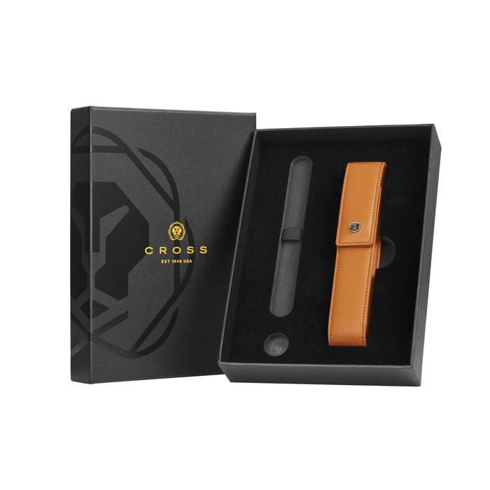 Cross Mocha Magnetic Saffiano Leather Single Pen Case + Empty Pen Slot Gift Set Bundle