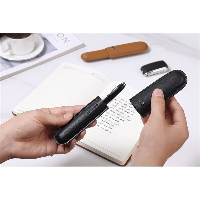 Cross Townsend Lustrous Chrome Ballpoint Pen with Mocha Cigar Style Saffiano Leather Single Pen Case Gift Set Bundle