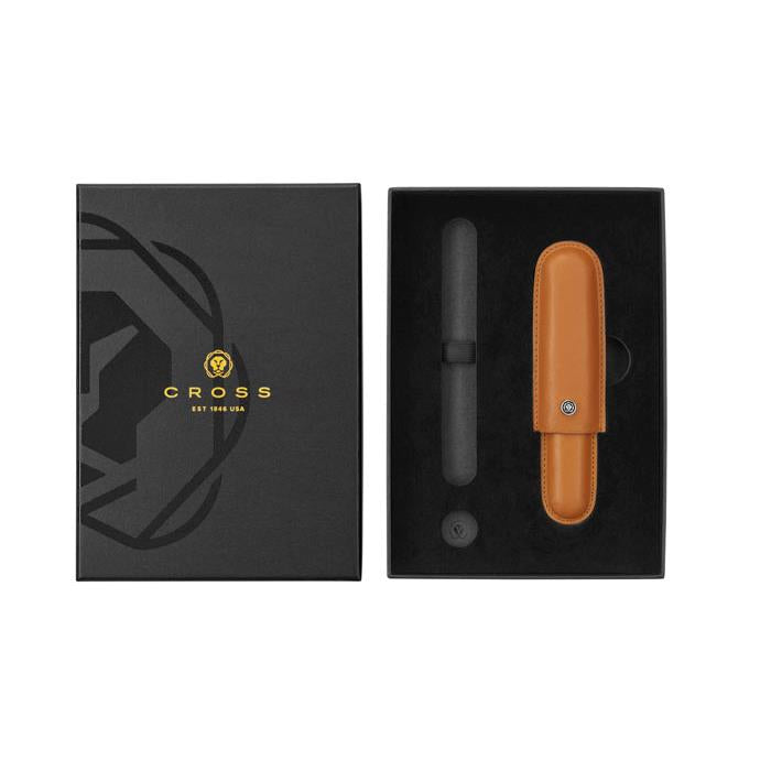 Cross Mocha Cigar Style Saffiano Leather Single Pen Case + Empty Pen Slot Gift Set Bundle