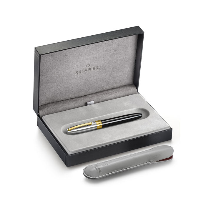 Sheaffer Legacy 9065 Glossy Black and Chrome Bi-color Fountain Pen with 14K PVD Gold-Plated, Stainless Steel Inlaid Nib and Trims (Medium)