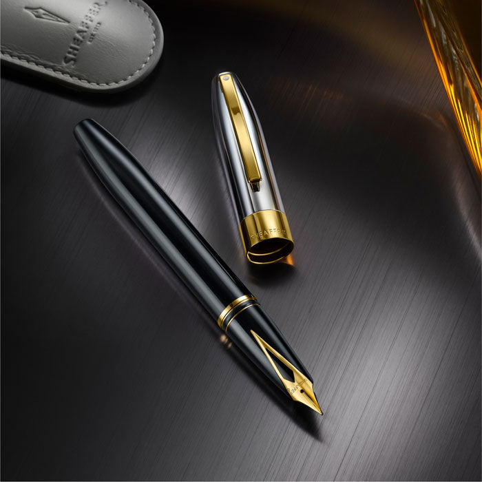 Sheaffer Legacy 9065 Glossy Black and Chrome Bi-color Fountain Pen with 14K PVD Gold-Plated, Stainless Steel Inlaid Nib and Trims (Medium)