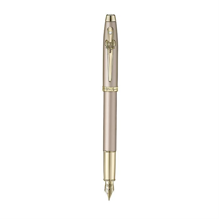 Sheaffer 100 Emily in Paris 9377 Champagne Gold Fountain Pen (Medium) with Champagne Gold Trims and Bow-Shaped Clip Emblem