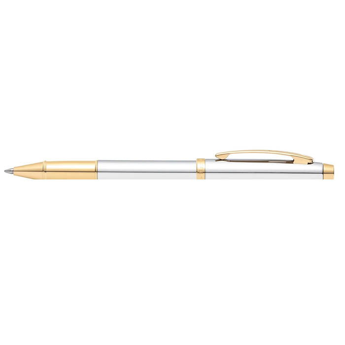 Sheaffer 100 E9340 Bright Chrome With Gold Tone Trims Rollerball Pen