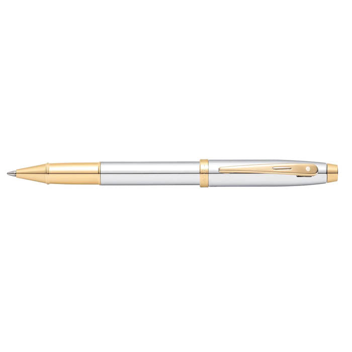 Sheaffer 100 E9340 Bright Chrome With Gold Tone Trims Rollerball Pen