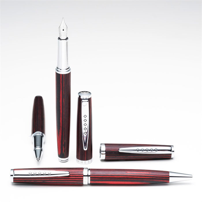 Tom Hessin Edinburgh Collection Forth Bridge Red Fountain Pen With Chrome Trim & Stainless Steel Extra Fine Nib