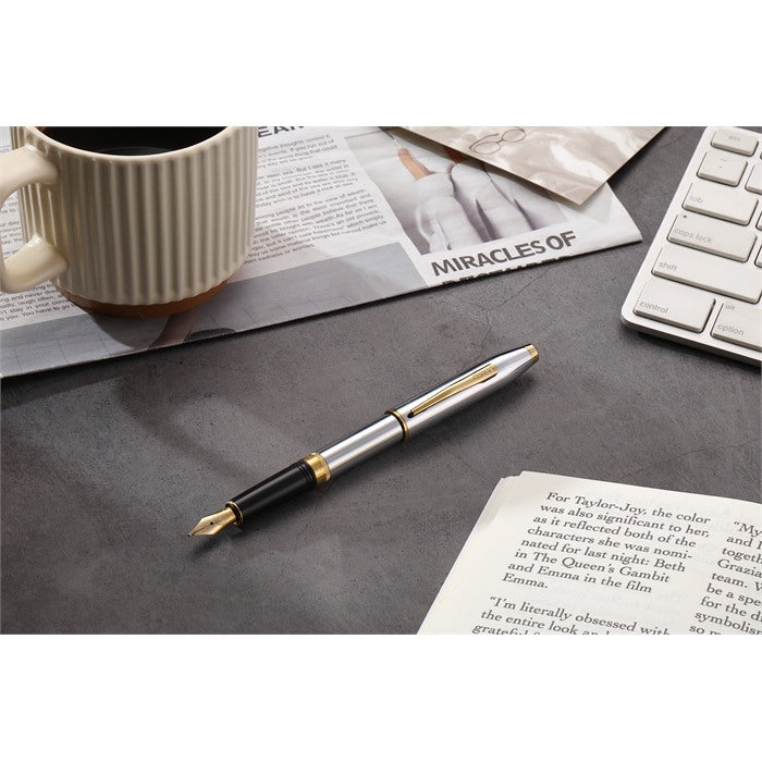 Cross Foundry Polished Chrome with PVD Gold Appointments Medium Nib Fountain Pen