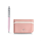 Sheaffer Sentinel Emily in Paris Gift Set E321 Pink Matte Finish Ballpoint Pen with Chrome Trims and Full-Grain Leather Credit Card Holder
