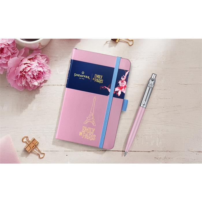 Sheaffer Sentinel Emily in Paris Gift Set E321 Pink Matte Finish Ballpoint Pen with Chrome Trims and Small Hardbound Notebook