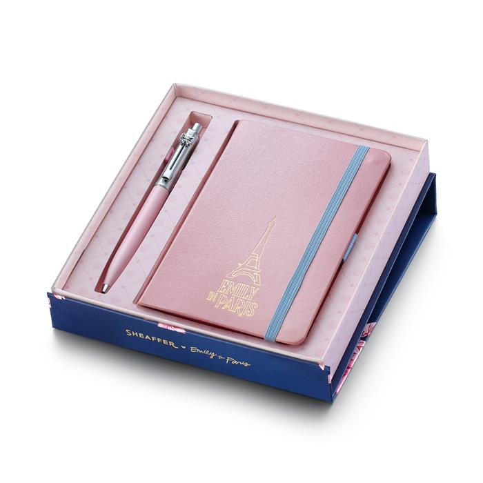 Sheaffer Sentinel Emily in Paris Gift Set E321 Pink Matte Finish Ballpoint Pen with Chrome Trims and Small Hardbound Notebook