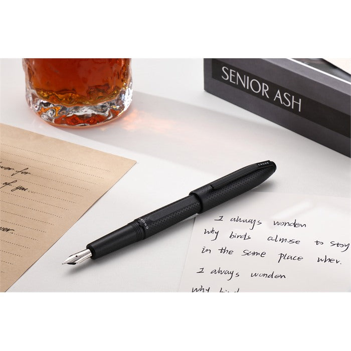 Cross Prism Obsidian Black Resin with Polished Black Appointments and Stainless Steel Medium Nib Fountain Pen