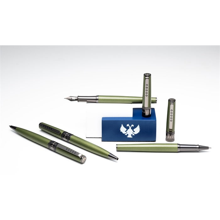 Tom Hessin Rebel Collection Garrison Green Fountain Pen With Gunmetal Trim & PVD Black Extra Fine Nib