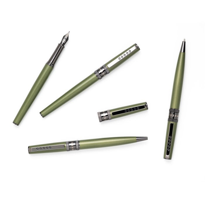 Tom Hessin Rebel Collection Garrison Green Fountain Pen With Gunmetal Trim & PVD Black Extra Fine Nib