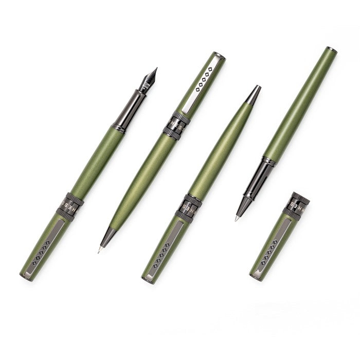 Tom Hessin Rebel Collection Garrison Green Fountain Pen With Gunmetal Trim & PVD Black Fine Nib