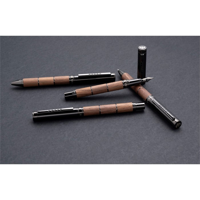 Tom Hessin Revolution Collection Rustic Fountain Pen With Wooden Barrel, Gunmetal Trim & PVD Extra Fine Nib